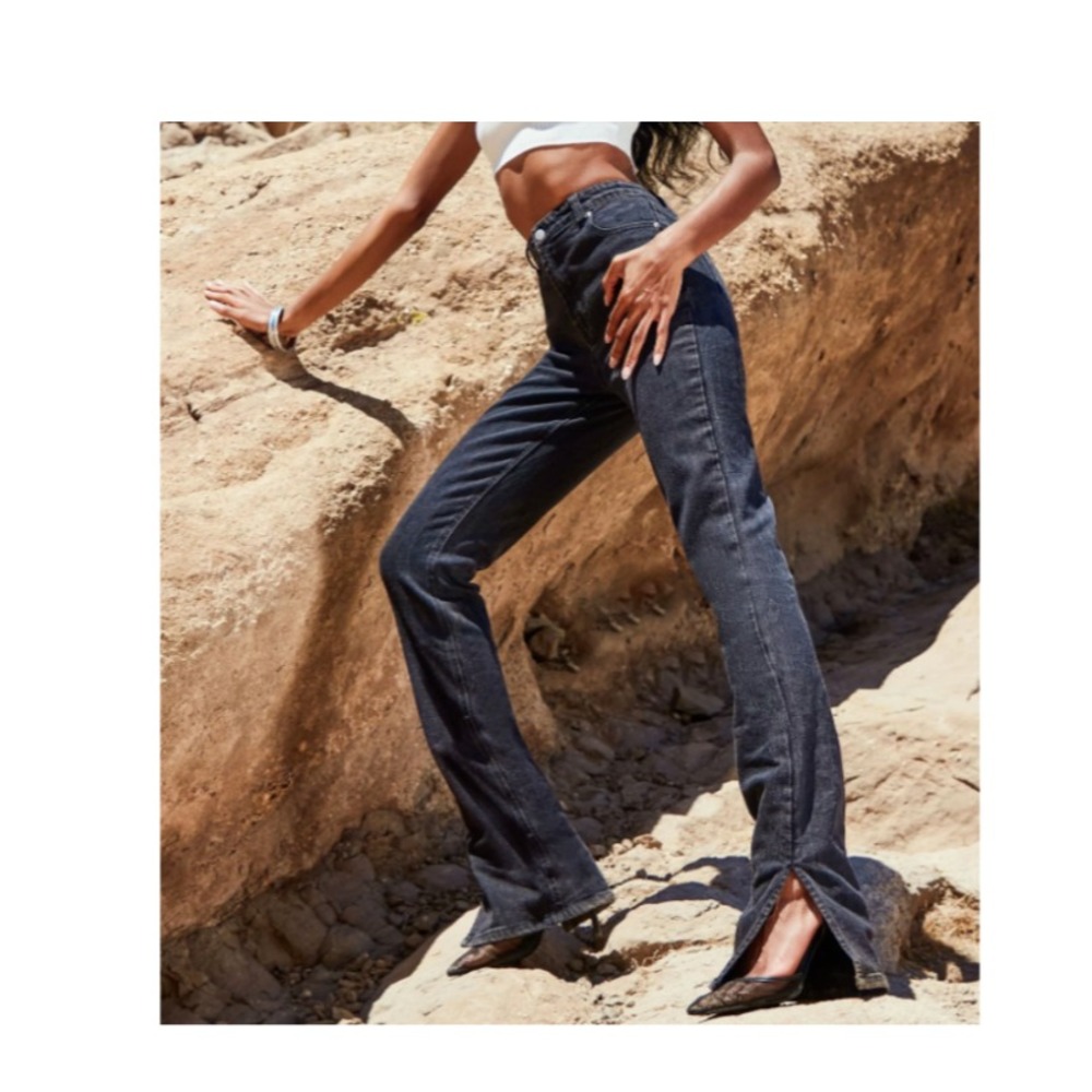 FashionNova Jeans Womens 20 Black SuperNova Side Split Straight Leg‎ Baggy Y2K